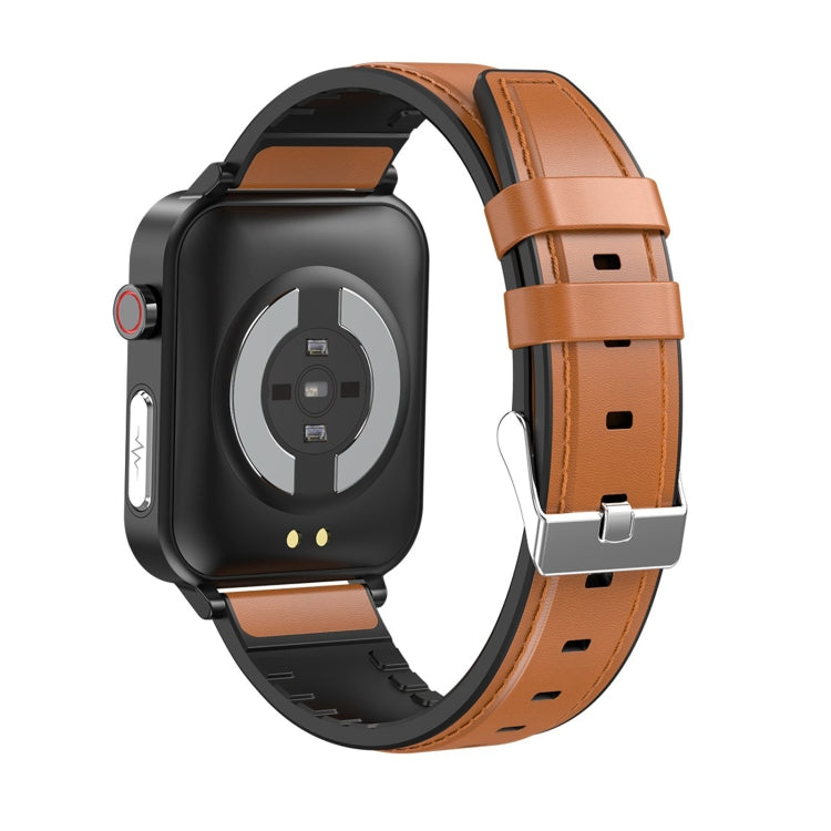 E86 1.7 inch TFT Color Screen IP68 Waterproof Smart Watch, Support Blood Oxygen Monitoring / Body Temperature Monitoring / AI Medical Diagnosis, Style: Leather Strap(Brown) - Smart Wear by buy2fix | Online Shopping UK | buy2fix