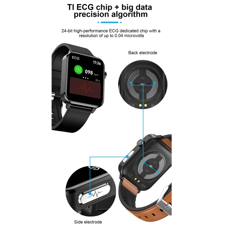 E86 1.7 inch TFT Color Screen IP68 Waterproof Smart Watch, Support Blood Oxygen Monitoring / Body Temperature Monitoring / AI Medical Diagnosis, Style: Leather Strap(Brown) - Smart Wear by buy2fix | Online Shopping UK | buy2fix