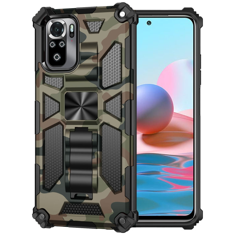 For Xiaomi Redmi Note 10 Pro Camouflage Armor Shockproof TPU + PC Magnetic Protective Case with Holder(Army Green) - Xiaomi Accessories by buy2fix | Online Shopping UK | buy2fix