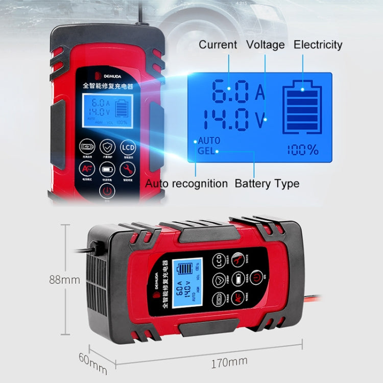 DEMUDA DC-80 Car Battery Charger 12V/24V Intelligent Pulse Repair Type Lead-acid Battery, Plug Type:JP Plug(Red) - In Car by buy2fix | Online Shopping UK | buy2fix