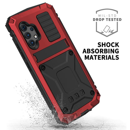 For Samsung Galaxy A32 4G R-JUST Waterproof Shockproof Dustproof Metal + Silicone Protective Case with Holder(Red) - Samsung Accessories by R-JUST | Online Shopping UK | buy2fix