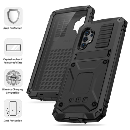 For Samsung Galaxy A32 5G / M32 5G R-JUST Waterproof Shockproof Dustproof Metal + Silicone Protective Case with Holder(Black) - Galaxy Phone Cases by R-JUST | Online Shopping UK | buy2fix