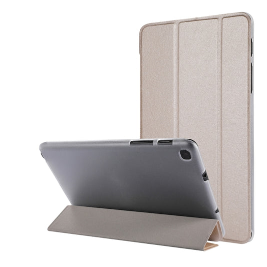 Silk Texture Three-fold Horizontal Flip Leather Case with Holder For Samsung Galaxy Tab A7 Lite 8.7 T220 / T225(Gold) - Samsung Accessories by buy2fix | Online Shopping UK | buy2fix