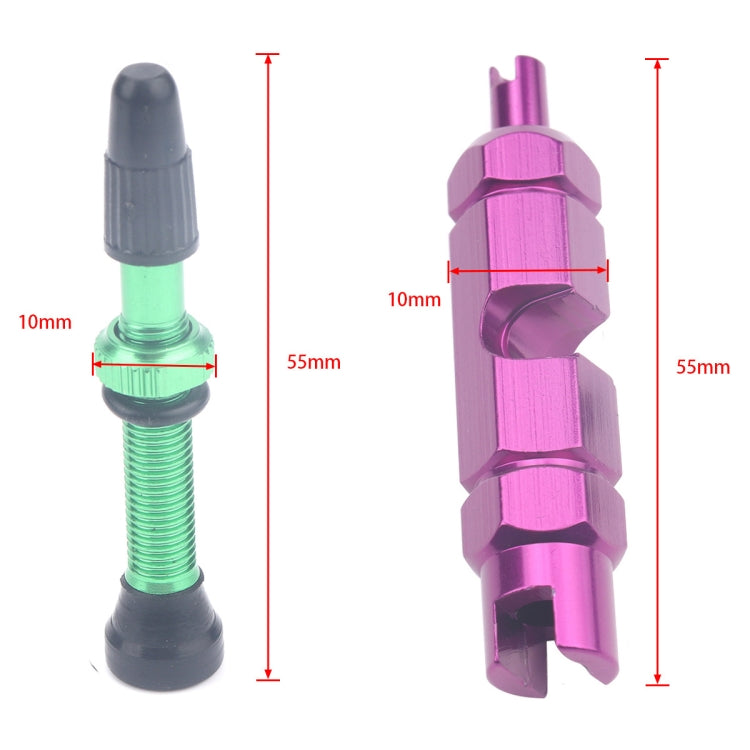 A5598 2 PCS 40mm Green French Tubeless Valve Core with Purple Disassembly Tool for Road Bike - Outdoor & Sports by buy2fix | Online Shopping UK | buy2fix