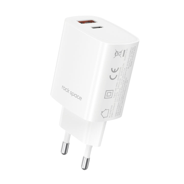 ROCK T51 30W Type-C / USB-C + USB PD Dual Ports Fast Charging Travel Charger Power Adapter, EU Plug(White) - Apple Accessories by ROCK | Online Shopping UK | buy2fix