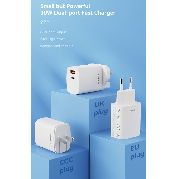 ROCK T51 30W Type-C / USB-C + USB PD Dual Ports Fast Charging Travel Charger Power Adapter, EU Plug(White) - Apple Accessories by ROCK | Online Shopping UK | buy2fix