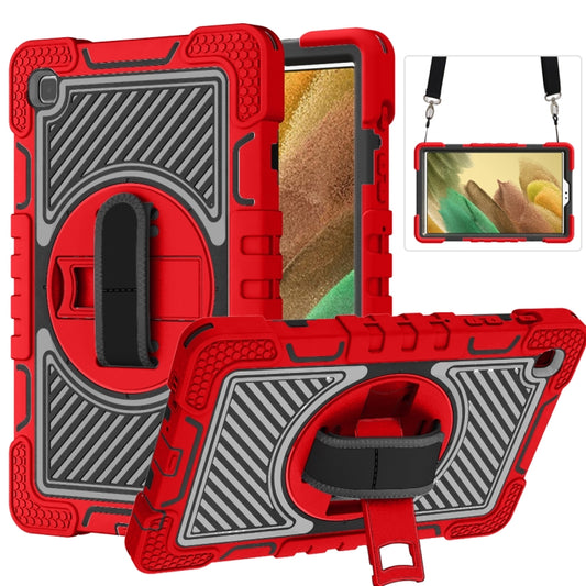 For Samsung Galaxy Tab A7 Lite T220 / T225 360 Degree Rotation Contrast Color Shockproof Silicone + PC Case with Holder & Hand Grip Strap & Shoulder Strap(Red+Black) - Samsung Accessories by buy2fix | Online Shopping UK | buy2fix