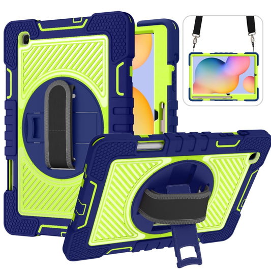 For Samsung Galaxy Tab S6 Lite P610/P615 360 Degree Rotation Contrast Color Shockproof Silicone + PC Case with Holder & Hand Grip Strap & Shoulder Strap(Navy+Yellow Green) - Samsung Accessories by buy2fix | Online Shopping UK | buy2fix