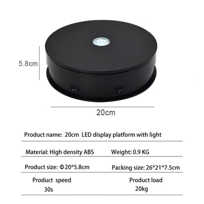 20cm Electric Rotating Turntable Display Stand LED Light Video Shooting Props Turntable, Power Plug:220V UK Plug(Black) - Camera Accessories by buy2fix | Online Shopping UK | buy2fix