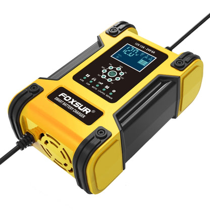 FOXSUR 12A / 12V / 24V Car / Motorcycle 7-stage Lead-acid Battery AGM Charger, Plug Type:EU Plug(Yellow) - In Car by FOXSUR | Online Shopping UK | buy2fix