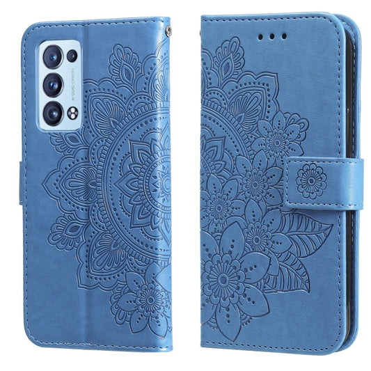 For OPPO Reno6 5G 7-petal Flowers Embossing Pattern Horizontal Flip PU Leather Case with Holder & Card Slots & Wallet & Photo Frame(Blue) - OPPO Cases by buy2fix | Online Shopping UK | buy2fix