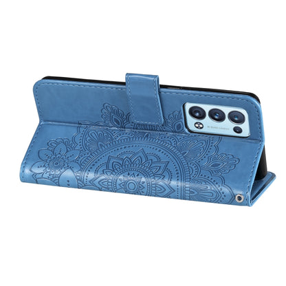 For OPPO Reno 6 Pro+ 5G 7-petal Flowers Embossing Pattern Horizontal Flip PU Leather Case with Holder & Card Slots & Wallet & Photo Frame(Blue) - OPPO Cases by buy2fix | Online Shopping UK | buy2fix