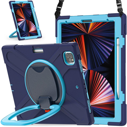 For iPad Pro 12.9 2022 / 2021 Silicone + PC Protective Tablet Case with Holder & Shoulder Strap(Navy Blue + Blue) - iPad Pro 12.9 (2022/2021) Cases by buy2fix | Online Shopping UK | buy2fix