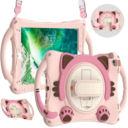 Cute Cat King Kids Shockproof Silicone Tablet Case with Holder & Shoulder Strap & Handle For iPad 9.7 2018 / 2017 / Air / Air 2 / Pro 9.7(Pink) - iPad 9.7 (2018) & (2017) Cases by buy2fix | Online Shopping UK | buy2fix