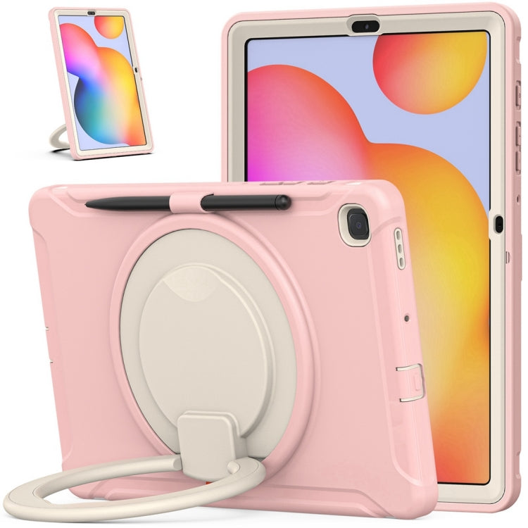 Shockproof TPU + PC Protective Case with 360 Degree Rotation Foldable Handle Grip Holder & Pen Slot For Samsung Galaxy Tab S6 Lite 10.4 inch P610(Cherry Blossoms Pink) - Tab S6 Lite P610 / P615 by buy2fix | Online Shopping UK | buy2fix