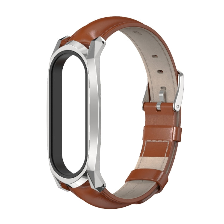 For Xiaomi Mi Band 6 / 5 / 4 / 3 Mijobs GT First Layer Cowhide Watch Band(Oil Brown+Silver) - Watch Bands by MIJOBS | Online Shopping UK | buy2fix