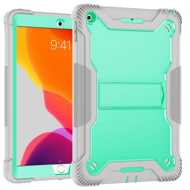 For iPad 10.2 2021 / 2020 / 2019 Silicone + PC Shockproof Protective Case with Holder(Gray + Green) - iPad 10.2 Cases by buy2fix | Online Shopping UK | buy2fix
