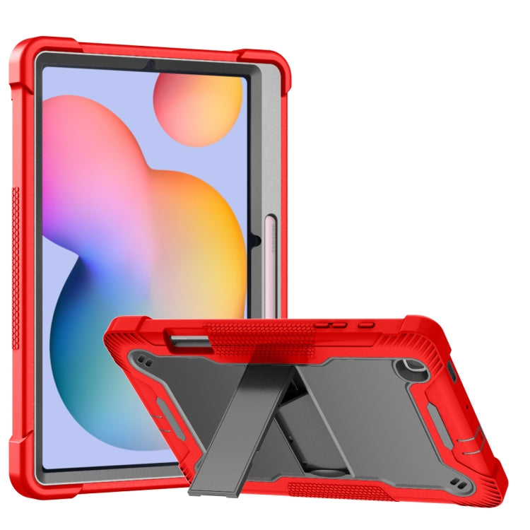 For Samsung Galaxy Tab S6 Lite Silicone + PC Shockproof Protective Case with Holder(Red + Black) - Tab S6 Lite P610 / P615 by buy2fix | Online Shopping UK | buy2fix