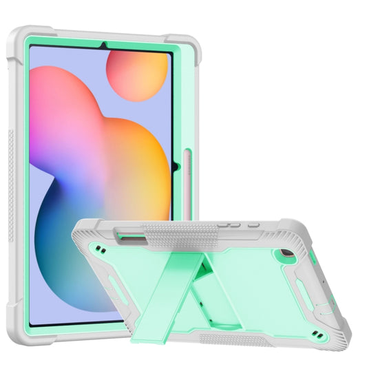 For Samsung Galaxy Tab S6 Lite Silicone + PC Shockproof Protective Case with Holder(Gray + Green) - Tab S6 Lite P610 / P615 by buy2fix | Online Shopping UK | buy2fix