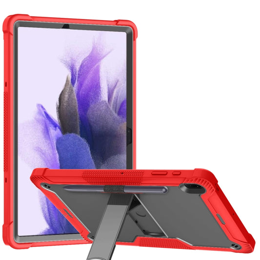 For Samsung Galaxy Tab S7 FE Silicone + PC Shockproof Protective Case with Holder(Red + Black) - Other Galaxy Tab PC by buy2fix | Online Shopping UK | buy2fix