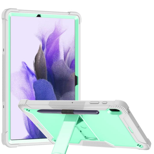 For Samsung Galaxy Tab S7 FE Silicone + PC Shockproof Protective Case with Holder(Gray + Green) - Other Galaxy Tab PC by buy2fix | Online Shopping UK | buy2fix