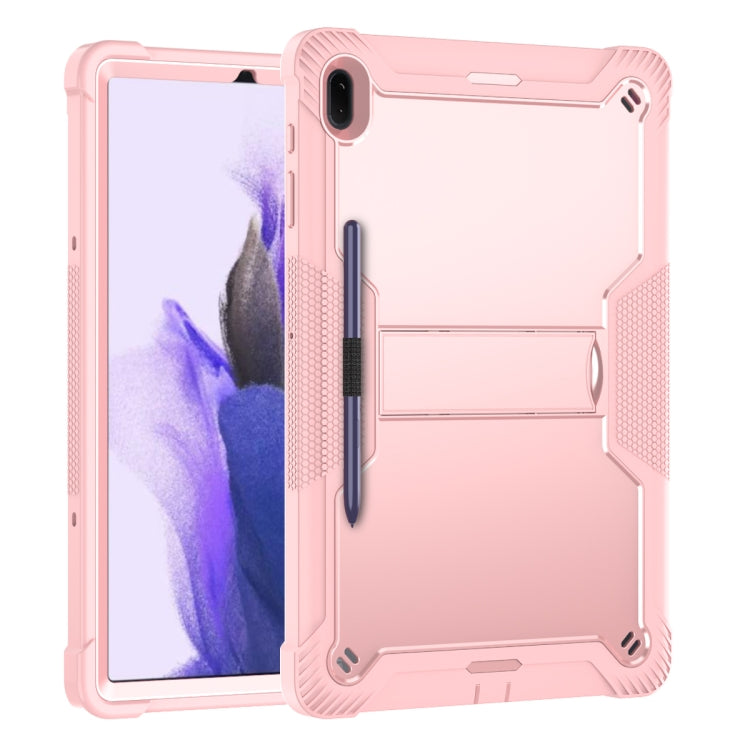 For Samsung Galaxy Tab S7 FE Silicone + PC Shockproof Protective Case with Holder(Rose Gold) - Other Galaxy Tab PC by buy2fix | Online Shopping UK | buy2fix