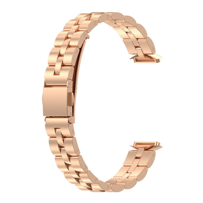 For Fitbit Luxe Special Edition Three-beads Stainless Steel Flat Buckle Watch Band(Rose Gold) - Watch Bands by buy2fix | Online Shopping UK | buy2fix