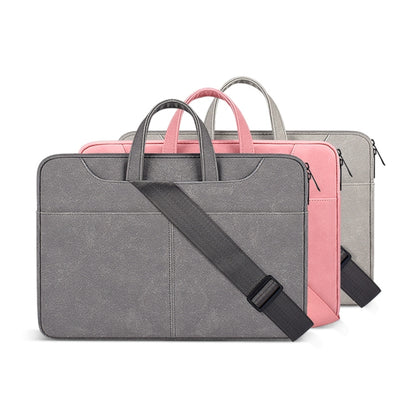 ST06SDJ Frosted PU Business Laptop Bag with Detachable Shoulder Strap, Size:14.1-15.4 inch(Light Gray) - 15 inch by buy2fix | Online Shopping UK | buy2fix