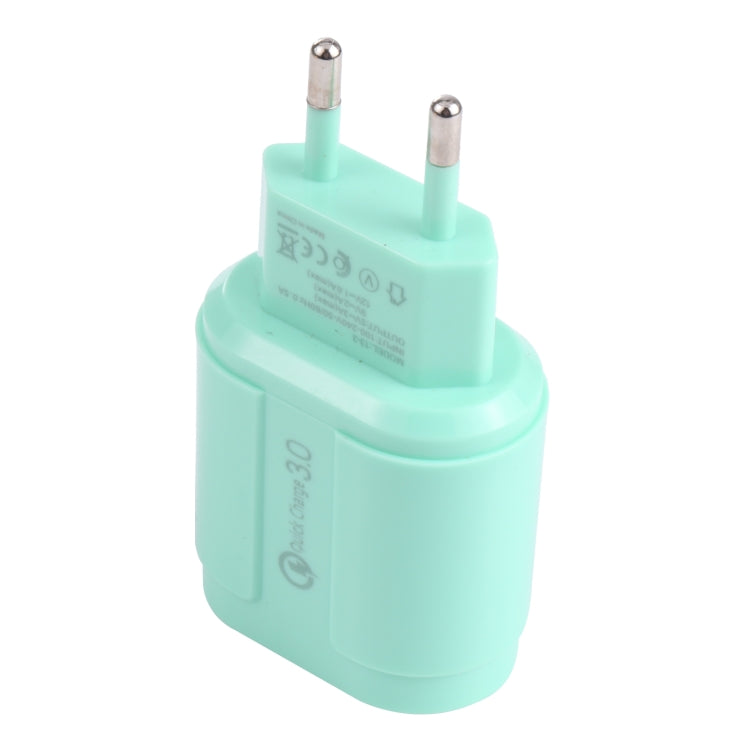 13-222 QC3.0 USB + 2.1A Dual USB Ports Macarons Travel Charger, EU Plug(Green) - Mobile Accessories by buy2fix | Online Shopping UK | buy2fix