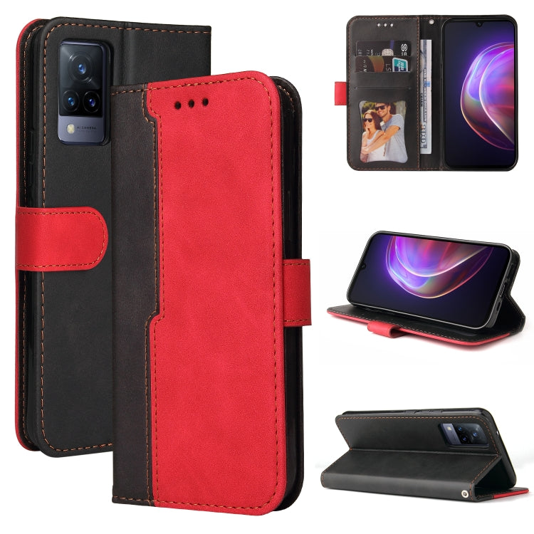 For vivo V21 4G / 5G Business Stitching-Color Horizontal Flip PU Leather Case with Holder & Card Slots & Photo Frame(Red) - vivo Cases by buy2fix | Online Shopping UK | buy2fix