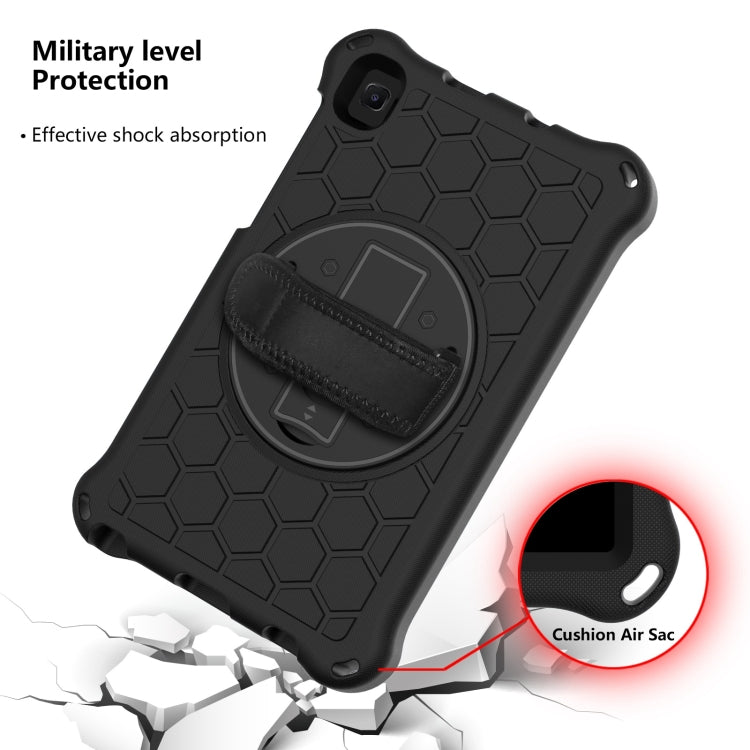 For Samsung Galaxy Tab A7 Lite 8.7 2021 T220 / T225 360 Degree Rotation Honeycomb Shockproof Silicone PC Protective Case with Holder & Shoulder Strap & Hand Strap(Black) - Tab A7 Lite T220 / T225 by buy2fix | Online Shopping UK | buy2fix