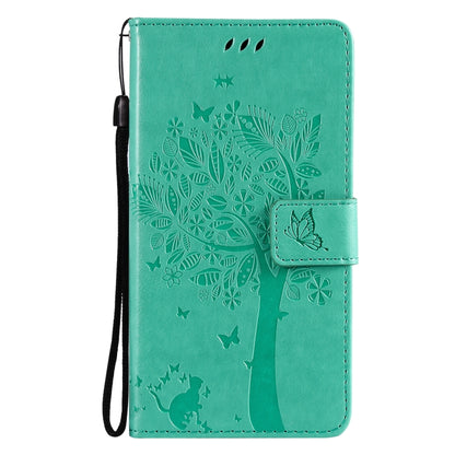 For Huawei P50 Pro Tree & Cat Pattern Pressed Printing Horizontal Flip PU Leather Case with Holder & Card Slots & Wallet & Lanyard(Green) - Huawei Cases by buy2fix | Online Shopping UK | buy2fix