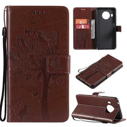 For Nokia X20 Tree & Cat Pattern Pressed Printing Horizontal Flip PU Leather Case with Holder & Card Slots & Wallet & Lanyard(Coffee) - Mobile Accessories by buy2fix | Online Shopping UK | buy2fix