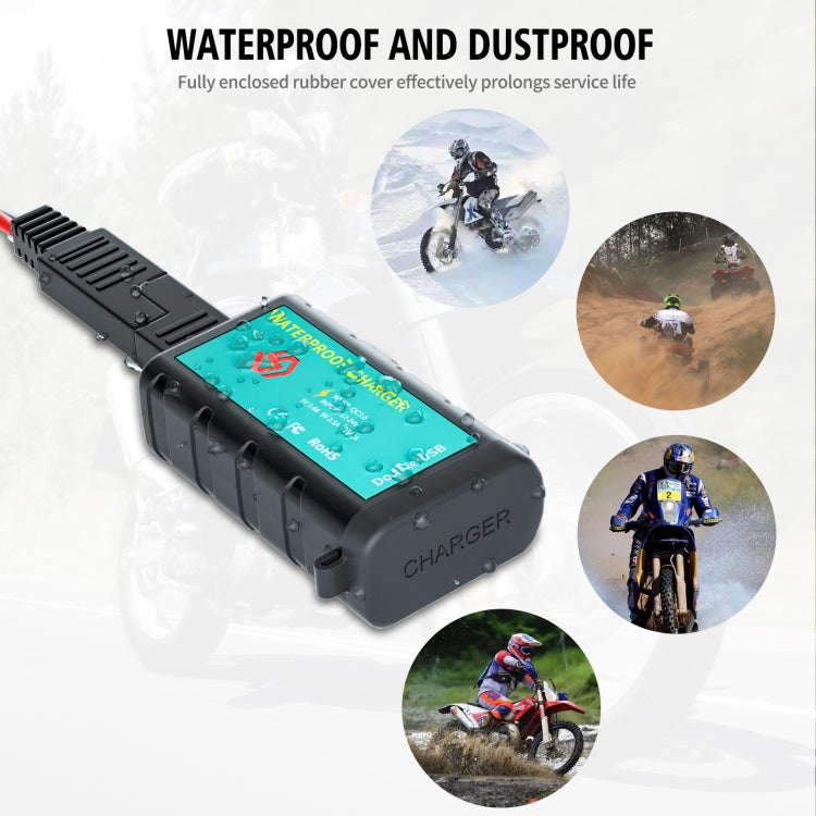 WUPP ZH-1422C3 Motorcycle Square Dual USB Fast Charging Charger with Switch + Integrated SAE Socket + 1.4m OT Terminal Cable - In Car by WUPP | Online Shopping UK | buy2fix