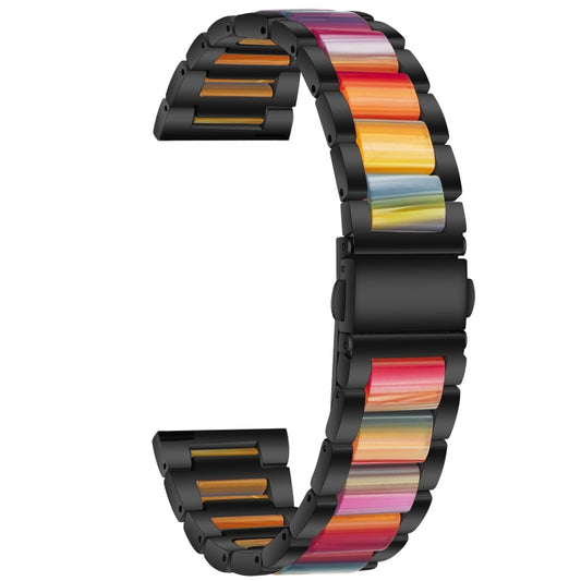 For Samsung Smart Watch 20mm Three-beads Steel + Resin Watch Band(Black Rainbow) - Smart Wear by buy2fix | Online Shopping UK | buy2fix