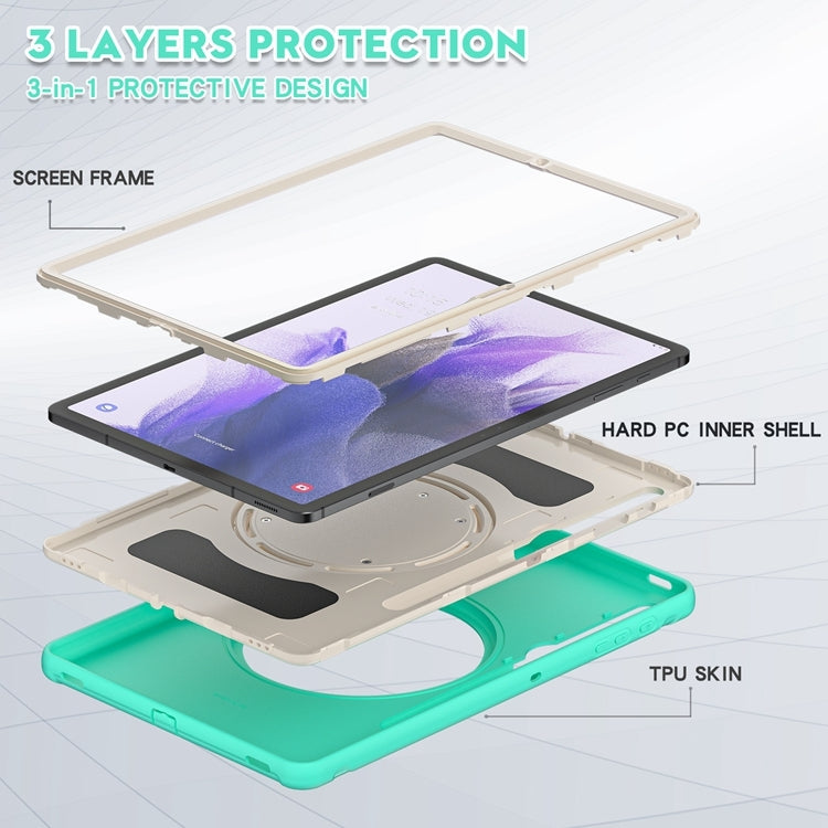 For Samsung Galaxy Tab S8+ / Tab S8 Plus /  Tab S7 FE / Tab S7+/S7 FE 12.4 inch T970 Shockproof TPU + PC Protective Case with 360 Degree Rotation Foldable Handle Grip Holder & Pen Slot(Mint Green) - Galaxy Tab S8+ Cases by buy2fix | Online Shopping UK | buy2fix