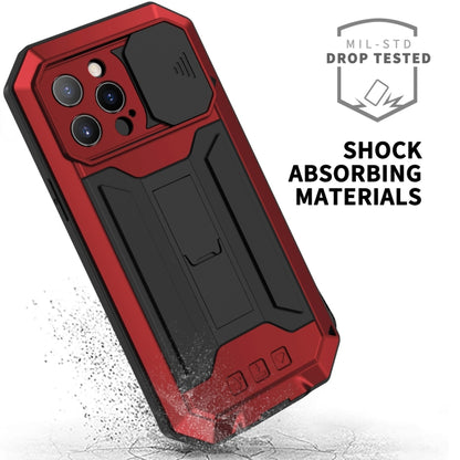 For iPhone 13 Pro Max R-JUST Sliding Camera Shockproof Waterproof Dust-proof Metal + Silicone Protective Case with Holder (Red) - Apple Accessories by R-JUST | Online Shopping UK | buy2fix