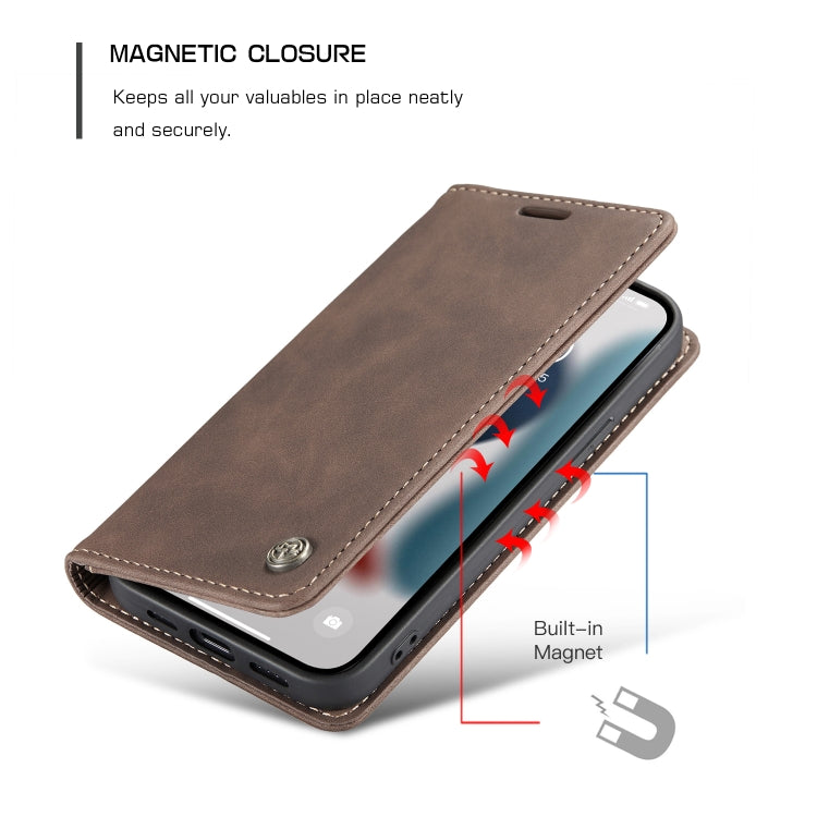 For iPhone 13 CaseMe-013 Multifunctional Retro Frosted Horizontal Flip Leather Case with Card Slot & Holder & Wallet(Coffee) - Apple Accessories by CaseMe | Online Shopping UK | buy2fix