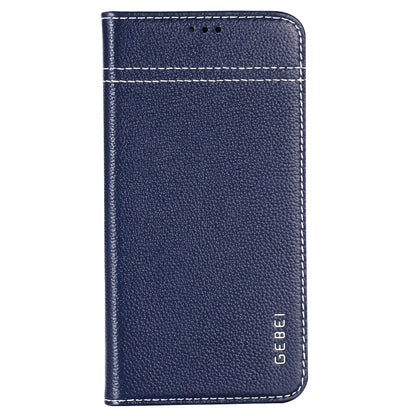 For iPhone XS / X GEBEI Top-grain Leather Horizontal Flip Protective Case with Holder & Card Slots(Blue) - More iPhone Cases by GEBEI | Online Shopping UK | buy2fix