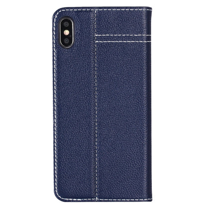 For iPhone XS / X GEBEI Top-grain Leather Horizontal Flip Protective Case with Holder & Card Slots(Blue) - More iPhone Cases by GEBEI | Online Shopping UK | buy2fix