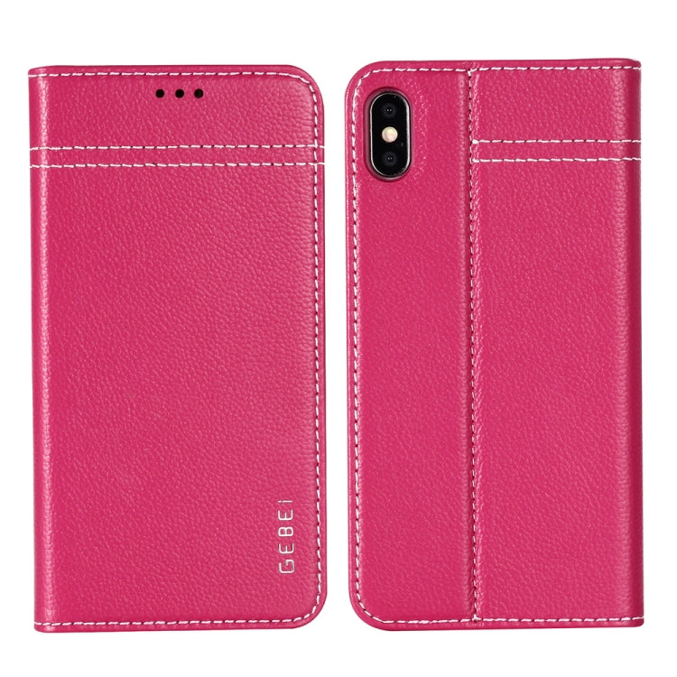 For iPhone XS / X GEBEI Top-grain Leather Horizontal Flip Protective Case with Holder & Card Slots(Rose Red) - More iPhone Cases by GEBEI | Online Shopping UK | buy2fix