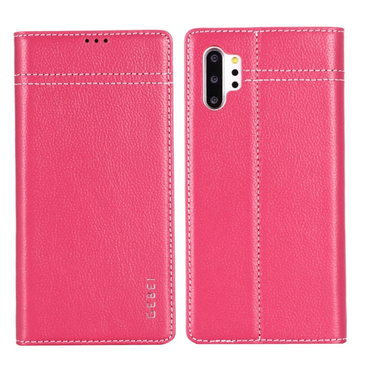 For Galaxy Note 10+ GEBEI Top-grain Leather Horizontal Flip Protective Case with Holder & Card Slots(Rose Red) - Galaxy Phone Cases by GEBEI | Online Shopping UK | buy2fix