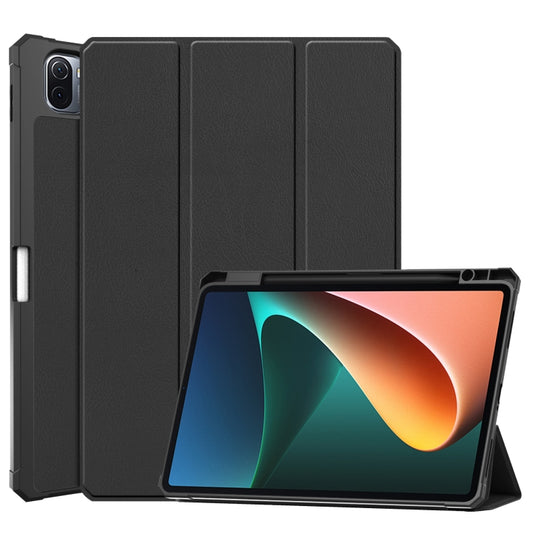 For Xiaomi Pad 5 / 5 Pro Custer Texture Horizontal Flip Leather Case with Three-folding Holder & Sleep / Wake-up Function(Black) - Xiaomi Accessories by buy2fix | Online Shopping UK | buy2fix