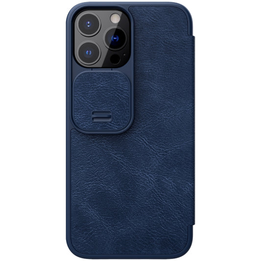 For iPhone 13 Pro NILLKIN QIN Series Pro Sliding Camera Cover Design Crazy Horse Texture Horizontal Flip Leather Case with Card Slot (Blue) - iPhone 13 Pro Cases by NILLKIN | Online Shopping UK | buy2fix
