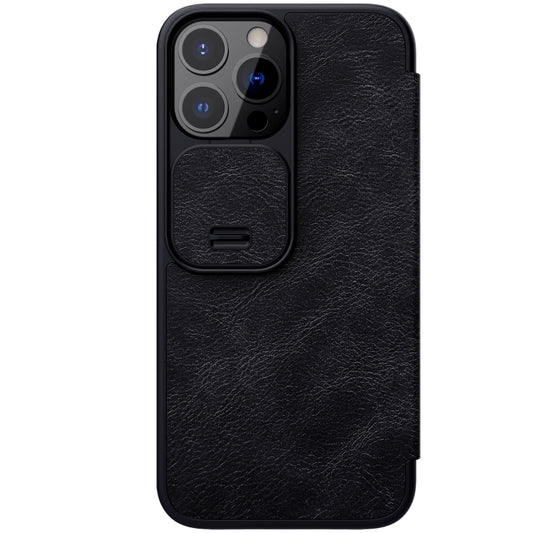 For iPhone 13 Pro Max NILLKIN QIN Series Pro Sliding Camera Cover Design Crazy Horse Texture Horizontal Flip Leather Case with Card Slot (Black) - Apple Accessories by NILLKIN | Online Shopping UK | buy2fix
