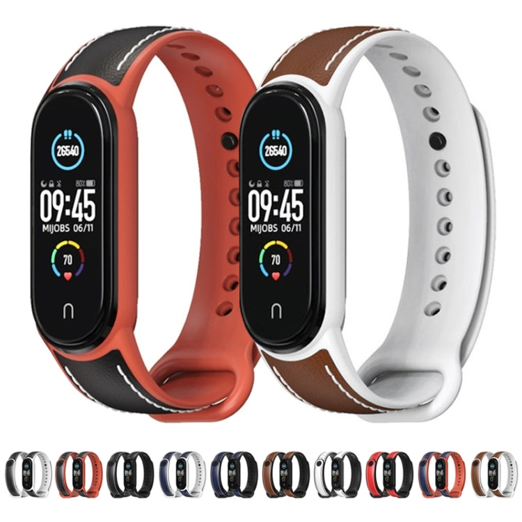 For Xiaomi Mi Band 5/6/7 MIJOBS TPU + Leather Watch Band(Black+White) - Watch Bands by MIJOBS | Online Shopping UK | buy2fix