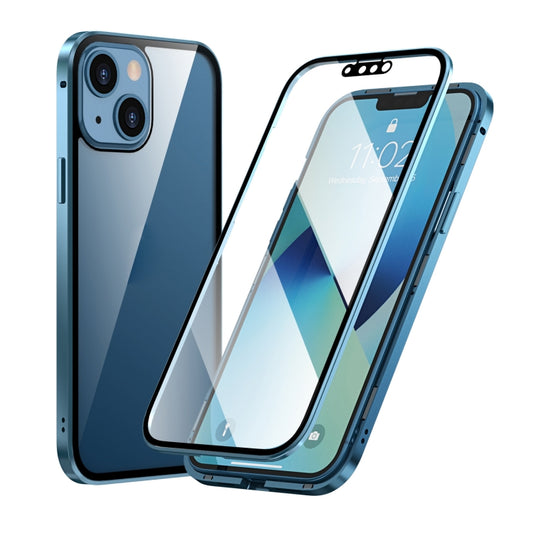 For iPhone 13 HD Magnetic Metal Frame Double-sided Tempered Glass Phone Case(Sierra Blue) - Apple Accessories by buy2fix | Online Shopping UK | buy2fix
