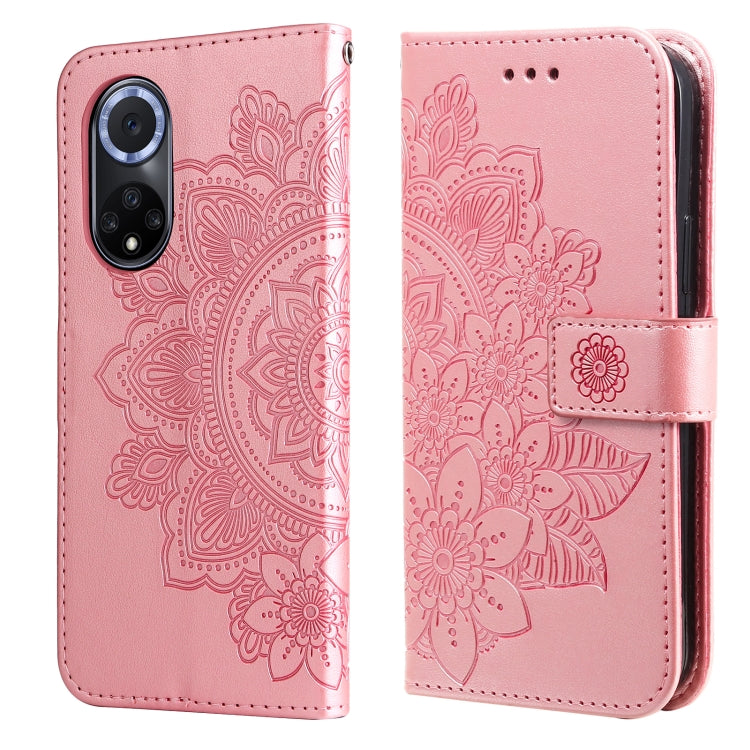 For Huawei nova 9 / Honor 50 7-petal Flowers Embossed Flip Leather Phone Case with Holder & Card Slots(Rose Gold) - Mobile Accessories by buy2fix | Online Shopping UK | buy2fix