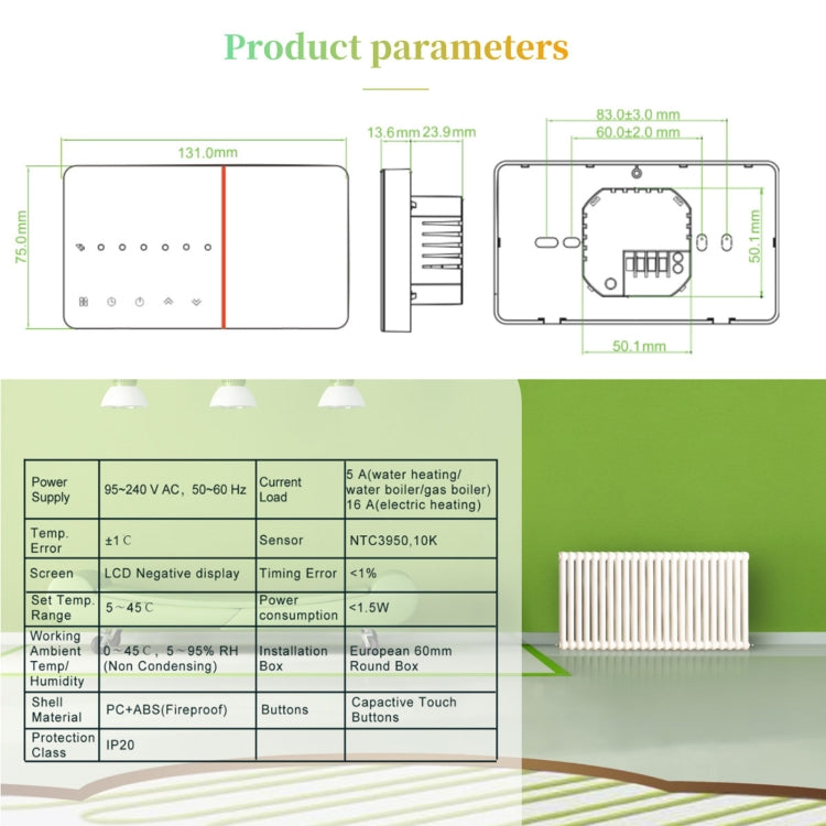 BHT-005-GB 220V AC 16A Smart Home Heating Thermostat for EU Box, Control Electric Heating with Only Internal Sensor - Consumer Electronics by buy2fix | Online Shopping UK | buy2fix