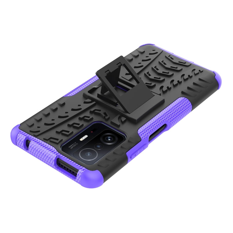 For Xiaomi Mi 11T Tire Texture TPU + PC Phone Case with Holder(Purple) - Xiaomi Accessories by buy2fix | Online Shopping UK | buy2fix